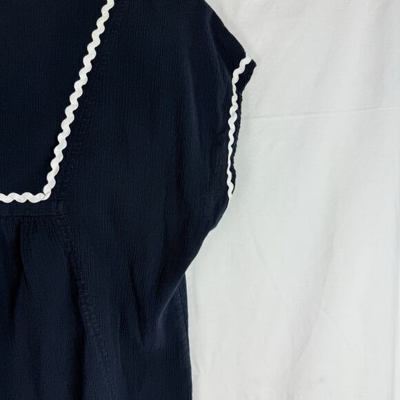 J Crew Women’s Rick rack Navy Blouse Size S 100% Cotton Summer - Picture 12 of 15